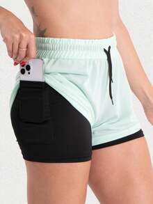 Women's 2-In-1 Dryfit Gym Shorts Kit: 3 Double Shorts For Training, Hiking And Other Sports - 黑色+白色+綠色 - 查看 9