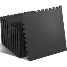 SUPERJARE 0.4'' Thick 12 Pcs 48 Sq Ft Rubber Top Exercise Equipment Mats, High Density EVA Foam Mats With Rubber Top, Interlocking Gym Flooring For Home Gym, Protective Workout Mat, Black/Grey