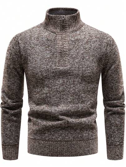 1pc Men's Slim Fit Solid Color Casual Comfortable Business Commute High Neck Half Zip Pullover Sweater, Slightly Small, Recommend Sizing Up For Warmth In Winter