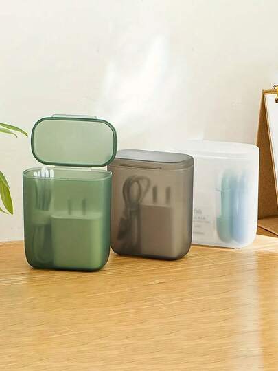 Caja de almacenamiento transparente para cable de datos de teléfono móvil, contenedor para cable para cargador, pendientes, monedas, auriculares, a prueba de polvo con tapa, organizador de auriculares, contenedor de almacenamiento de escritorio, organizador de cables portátil, caja organizadora de cables de plástico, organizador de electrónicos y accesorios, organizador de almacenamiento, accesorios de escritorio de oficina, decoración de habitación