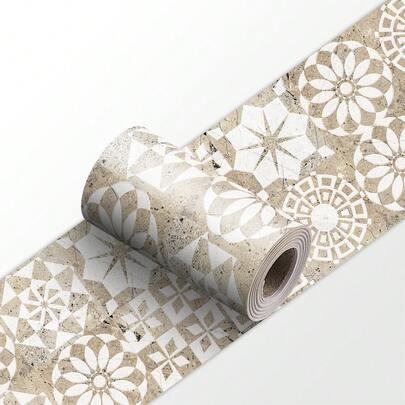 1pc Self-Adhesive PVC Kitchen Sticker, Flat Retro Geometric Pattern Wall Sticker/Wallpaper/Tile Sticker, Suitable For Wall, Floor, Baseboard, Trim Decoration, Tile Decoration, Home Decor, Kitchen, Living Room, Bathroom, Bedroom, Office