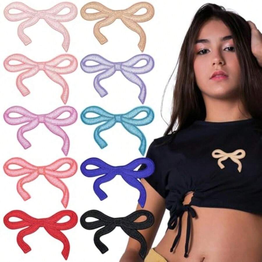 10pcs/Lot Small Bowknot Patch Embroidery Sticker Iron On Patcs For Clothing Applique Embroidery DIY Clothing Accessories