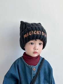 1 件儿童帽子 - 秋冬可爱幼儿针织帽 - 加厚保暖羊毛帽，适合男孩和女孩