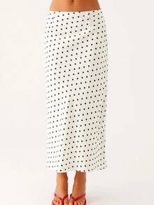 Women's Elegant Two-Piece Dress With Pleated Polka Dot Print On The Chest, Sleeveless Backless Lace Up Top And Long Skirt, Suitable For Dates, Parties, Clubs, And Outings - 白色 - 查看 8