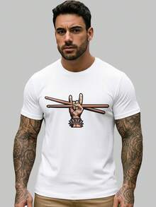 Men's White T-Shirt Shirt Short Sleeve T-Shirt Drums Drums Musicians Drummers - 白色 - 查看 1