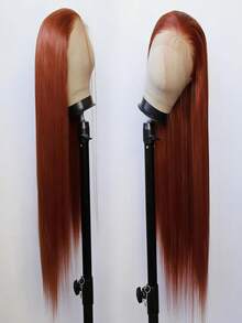 13*4 深棕色合成蕾丝前假发巧克力棕色长直蕾丝前假发女士预拔自然发际线 - 彩色 - 查看 5