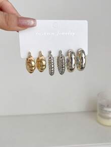 1 Set Of 3 Pairs Vintage Geometric Oversized Bicolor Metal Letter Earrings, Retro Street Style Y2K Fashion Jewelry Set, Suitable For Women, Mother's Day, Valentine's Day, Christmas, Daily Wear