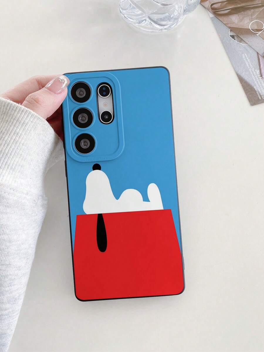 新款卡通小狗图案手机壳，防摔防刮防指纹黑色 TPU 软壳，相机镜头保护适用于三星、苹果、红米、OPPO、VIVO 保护套 - 黑色 - 查看 1