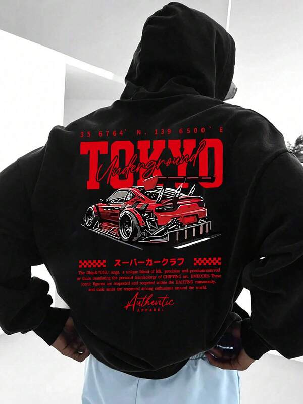 1pc Men's Tokyo Underground Racing Inspired Hoodie, American Streetwear Oversized Vintage #Motocore Graphic Print Pullover Sweatshirt, Autumn/Winter