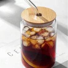 24pcs Glass Cups With Lids And Straws, Heat-Resistant Glass Material, Suitable For Milk Tea, Coffee, Cola And Other Beverages - Clear - View 2