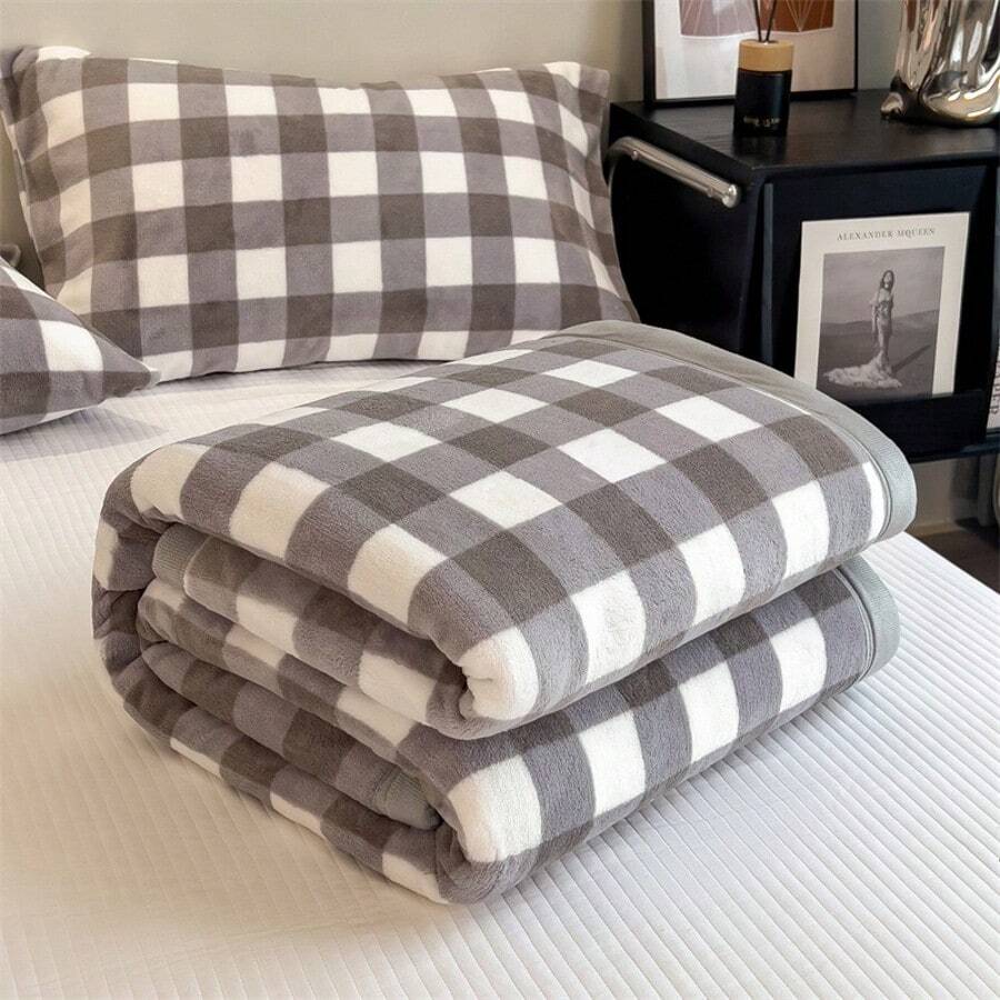 1 pătură de somn cu margini din catifea lapte, culoare uni, poate fi folosită ca aruncă sau cuvertură de pat, pătură lavabilă la mașină, pentru toate anotimpurile