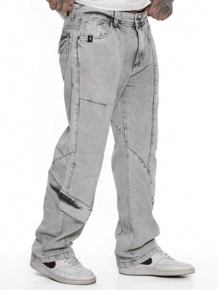 Men's Oversized Wide Leg Jeans Without Elastane - màu xám khói - Xem 1