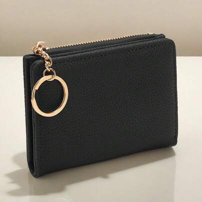 Carteira Curta Cor Sólida Vintage , Porta Moedas Bifold Portátil Cartões De Crédito Feminino ld60