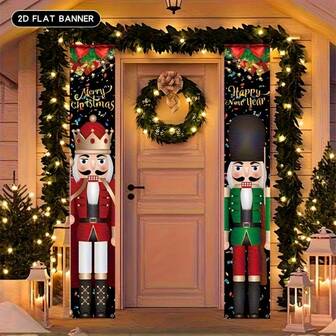 2D平面，2D平面横幅，2件圣诞胡桃夹子门廊对联装饰挂件，室内/室外前廊墙壁背景，派对和户外节日旗帜，冬季圣诞主题背景布，感恩节门横幅，圣诞背景布，节日装饰，派对背景，装饰板，