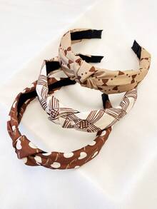 3pcs/Set Women Khaki Minimalist Bow & Heart Solid Fabric Headband, Outdoor Headwear Hair Accessories For Daily Use, Hair Band Hair Hoop