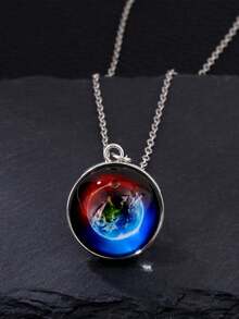 1pc Solar System Galaxy Nebula Necklace, Double-Sided Time Gem Glass Ball Pendant