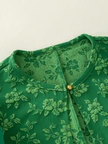Blusa de mujer con estampado floral retro y romántico de manga abullonada - Verde - Ver 3