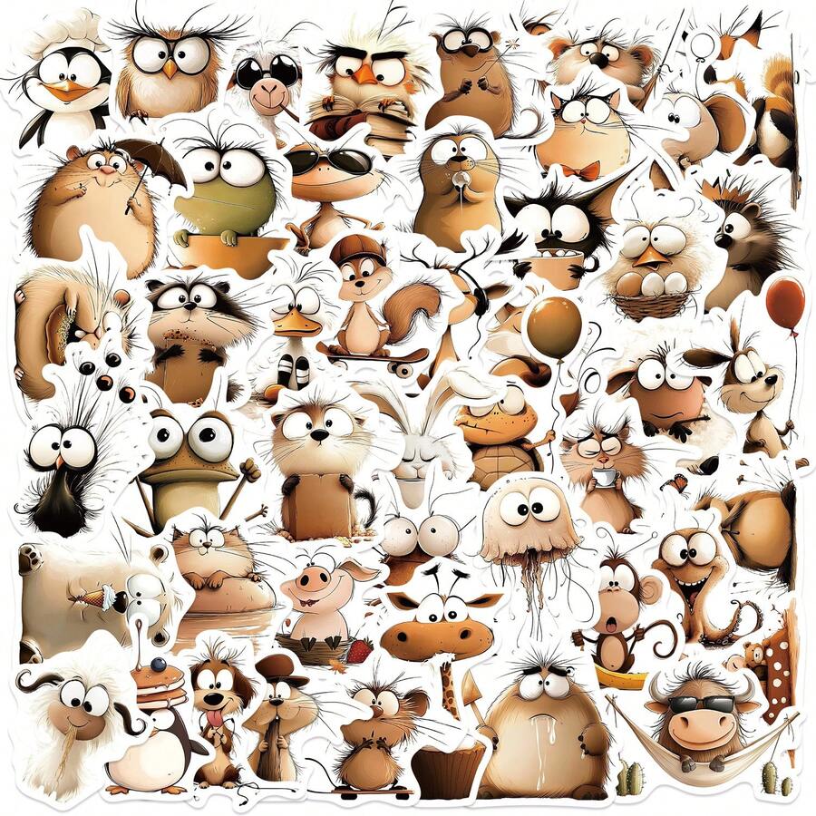 50PCS Animal Art Graffiti Fun Stickers Aesthetic Decorative Water Bottles, Safety Hats, Luggage, Bicycles, Skateboards - 50PCS - View 1