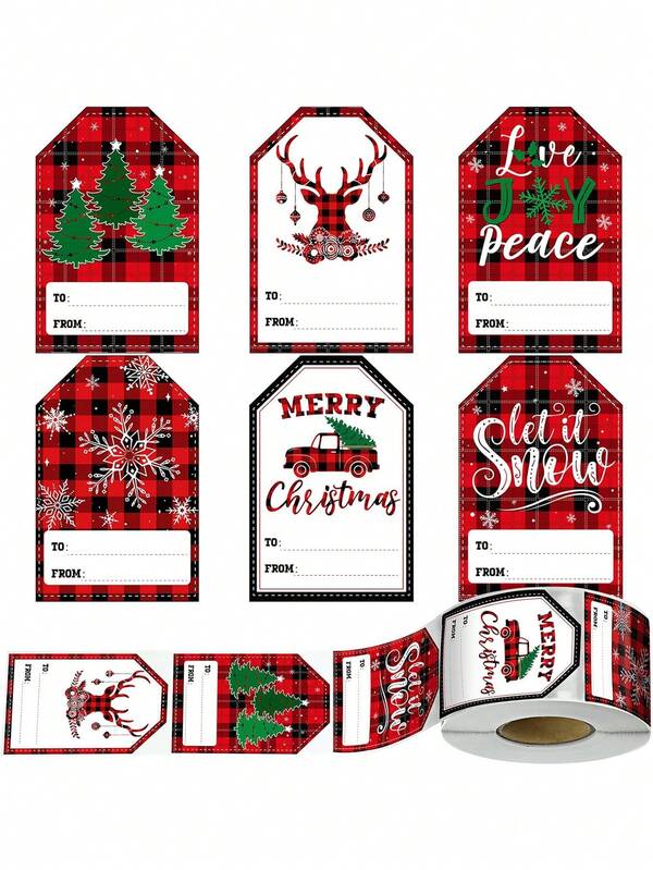 500 festliche Weihnachts-Aufkleber - Ideal für DIY Geschenkverpackung, Backen und Dekorieren - Sortierte Designs - Selbstklebend - Perfekt für Feiertagsfeiern - Ideales Geschenk für Bastler und DIY-Enthusiasten, Weihnachts-Umschlagverschlüsse für Geschenkverpackung, dekorative Aufkleber und Weihnachts-Etiketten-Papieraufkleber in Rot