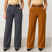 Kit 2 Women's Tailored Trousers With Belt - 灰色/焦糖色 - 查看 1