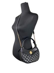 Versace Quilted Black Leather Half Moon Chain Crossbody Bag - màu đen - Xem 2