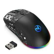 HXSJ 3-Mode Bluetooth Gaming Mouse, Rechargeable 2.4G USB Wireless RGB Backlit Mouse Compatible With IPad, Tablet, Laptop - Black - View 4