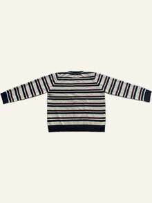 Korean Style Contrast Color Striped Embroidery Loose Knit Cardigan Sweater