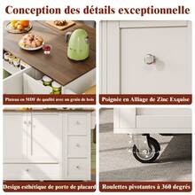 Kitchen Trolley, Removable Dining Trolley With Worktop, Towel Rail And Spice Rack, Adjustable Dividers, Kitchen Buffet, Tabletop With Wood Grain, White - 1 - View 6