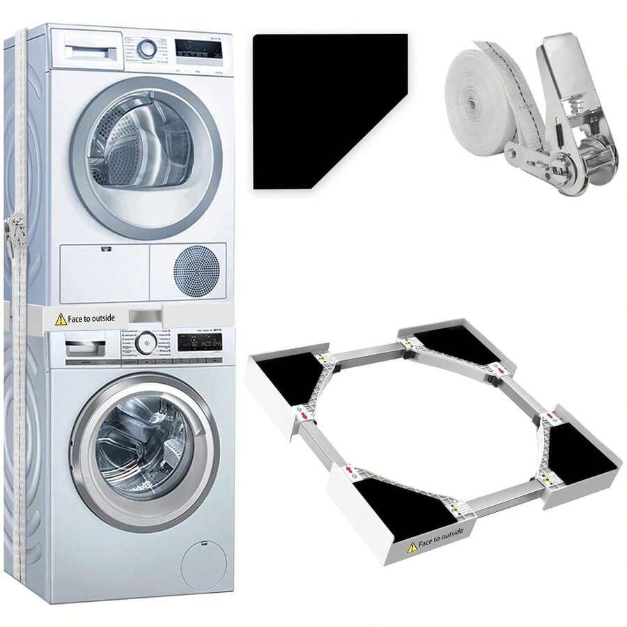 Verbindungsrahmen für Waschmaschine und Wäschetrockner Stapelbausatz 50-70cm Größenverstellbar 50-70cm Tiefenverstellung Vibrationsfunktion Einstellbare Stapelbausatz - Weiss - Übersicht 1
