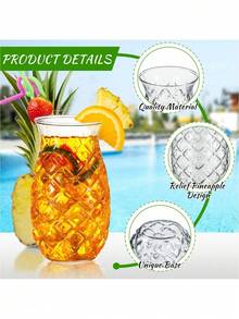 1 件菠萝鸡尾酒杯，豪华浮雕鸡尾酒/果汁杯 - 透明色 - 查看 3