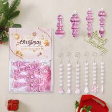 Set de 14 adornos navideños colgantes de plástico con forma de alienígena para árbol de Navidad. Variedad de formas y tamaños. Ideales para decorar el árbol, fiestas y el hogar durante las fiestas. - Rosa - Ver 2