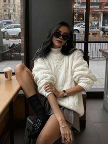 Áo len nữ Senya Thu/Đông cổ tròn màu trơn họa tiết hoa xoắn, kiểu dáng vai rớt, rộng rãi, đơn giản, phong cách vintage, thích hợp cho lễ tốt nghiệp và tựu trường. - Màu be - Xem 2