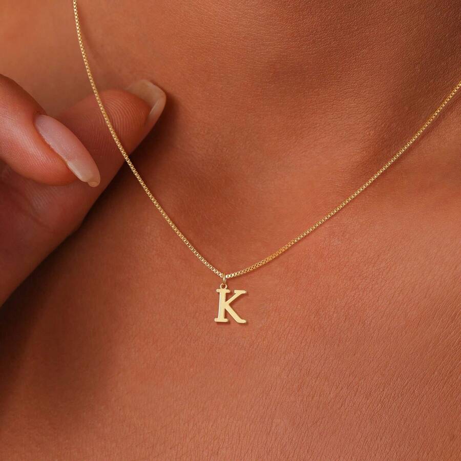 European And American Cross-Border Hot-Selling 26 English Alphabet Necklace Creative Simple Box Chain English Alphabet Pendant Collarbone Chain - Hình ảnh - Xem 1