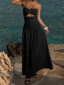 Onicee 夏季连衣裙，黑色性感波西米亚镂空A字连衣裙，优雅无袖派对连衣裙，适合情人节、约会、聚会、派对、旅行、度假、海滩等场合。 - 黑色 - 查看 4