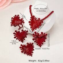 5PCS New Red Big Heart Niche Design Retro Open Wide Bracelet Necklace Earrings Ring Set Light Luxury Exquisite Women's Jewelry Set - 10-2348 紅色套裝 - 查看 4