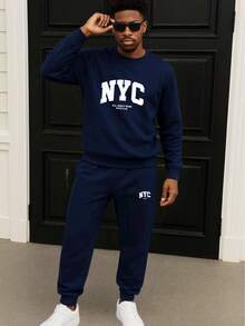Conjunto de felpa  Ropa cómoda  Ropa casual  Conjunto deportivo  Ropa de descanso  Ropa de casa - Azul Marino - Ver 1