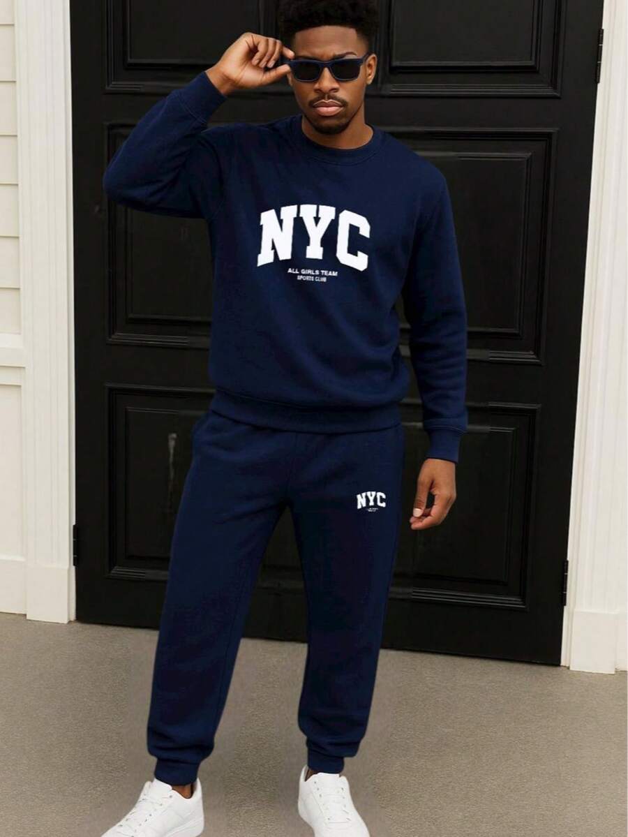 Conjunto de felpa  Ropa cómoda  Ropa casual  Conjunto deportivo  Ropa de descanso  Ropa de casa - Azul Marino - Ver 1