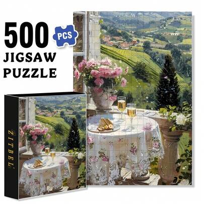 ZITBEL Two Glasses Of Champagne 500pcs/1000pcs Jigsaw Puzzle, Scratch-Resistant, Interactive Family Game & Brain-Boosting DIY Decor, Perfect For Halloween, Christmas & New Year Gifts, Family Puzzle Game