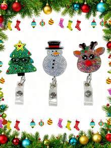 1 pieza/3 piezas Regalo de Navidad para enfermeras: Carrete retráctil de identificación, diseño lindo de árbol de Navidad/muñeco de nieve/alce, soporte de identificación para compañeros de trabajo y médicos
