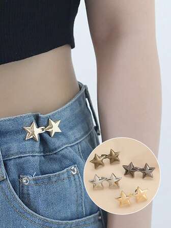 5pcs Small Star Waist Buckle, Detachable No-Nail Waist Button For Jeans - Waist Reduction Tool - Stitch-Free Waist Adjustment - Improve Waistline Effortlessly