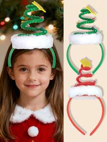 1pc Christmas Tree Shaped Headband With Bells For Girls, Children Christmas Hair Accessories, Suitable For Christmas Party