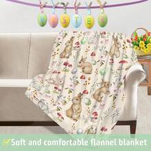 Luxury Plush Easter Blanket Cute Bunny Easter Egg Flower Leaves Throw Blanket For Couch,Lightweight Soft And Warm Throws Blankets For Sofa Bed Living Room In Spring 50"X40", Cozy Soft Flannel Blanket & Suitable For Birthday Anniversaries, Valentine's Day, Thanksgiving, Christmas, Halloween, Wedding, New Year Gifts Provide Personalized Ideal Gifts For Her, Him, Family Members, Boyfriends, Girlfriends, Fathers, Family Members, Mothers, Lovers, Daughters, Sons, Grandfathers, Grandmothers, Friends, Classmates And Pets. Sofa, Bed, Car, Bedroom, Living Room, Office, Outdoor Camping, Beach, Wall Decoration, Bedroom Decor,  Halloween Blanket, Fall Decor, Fall Decorations For Home, Christmas Party Theme Blanket, Christmas Decor, Office Decoration - 彩色 - 查看 1