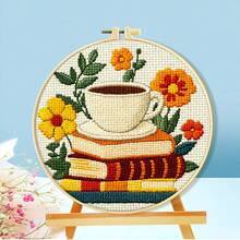 11CT Cross Stitch DIY Kit, Beginner Starter Set, Bookshelf Floral Pattern, Home Decor Creative Gift