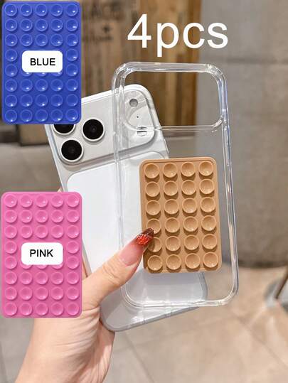 4-Piece Luxury Set: 1pc Minimalist Clear Phone Case + 3pcs Double-Sided Suction Cup Dopamine Color Phone Holder, Convenient Detachable Photography Accessories Compatible With Iphone 17/17 Pro/17 Pro Max/12/12 Pro/12 Pro Max/11/11 Pro/11 Pro Max/ 16/15 Pro/15 Pro Max/14 Pro Max/14 Plus/15 Plus