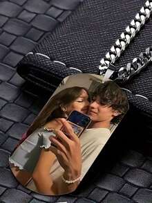 Personalized Photo Necklace, Custom Color Photo Necklace, Stainless Steel Personalized Photo Pendant, Hip Hop Punk Style Jewelry, Stainless Steel Silver, Gold Thick Chain Necklace, Couple Jewelry, Couple Photo, Family Photo, Anniversary, Birthday, Wedding Gift, Unisex Necklace