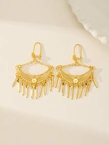 2pcs Fashionable Versatile Bohemian Multi-Layer Tassel Dangle Gold-Color Earrings, Stylish Palace Style, Gold Substitute, 24K Gold-Color, Gift For Best Friend, Girlfriend, Wife, Holiday, Birthday, Suitable For Women And Girls Everyday And Festival Wear