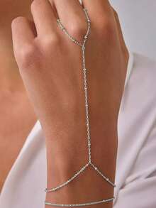 1 pieza Juego de pulsera y anillo minimalista de acero inoxidable, accesorio básico de estilo diario (cantidad de cuentas aleatoria) - Plateado - Ver 3