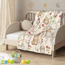 Luxury Plush Easter Blanket Cute Bunny Easter Egg Flower Leaves Throw Blanket For Couch,Lightweight Soft And Warm Throws Blankets For Sofa Bed Living Room In Spring 50"X40", Cozy Soft Flannel Blanket & Suitable For Birthday Anniversaries, Valentine's Day, Thanksgiving, Christmas, Halloween, Wedding, New Year Gifts Provide Personalized Ideal Gifts For Her, Him, Family Members, Boyfriends, Girlfriends, Fathers, Family Members, Mothers, Lovers, Daughters, Sons, Grandfathers, Grandmothers, Friends, Classmates And Pets. Sofa, Bed, Car, Bedroom, Living Room, Office, Outdoor Camping, Beach, Wall Decoration, Bedroom Decor,  Halloween Blanket, Fall Decor, Fall Decorations For Home, Christmas Party Theme Blanket, Christmas Decor, Office Decoration - 彩色 - 查看 3
