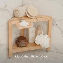Corner Shower Stool Inside Shower - Waterproof Shower Foot Rest Shaving - Small Shower Stool Shower Inside Shower With Storage Shelf Small Shower Spaces - Bamboo - View 10