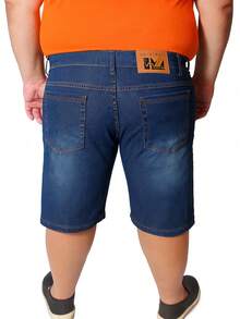 SHORTS JEANS PLUS SIZE COM ELASTANO BERMUDA TAMANHO GRANDE 50 AO 56 - Azul - Visão 3